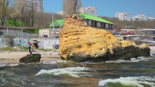 Odessa Ucraina 2023 Enorme Pietra Shell Sulla Riva Della Spiaggia — Video Stock