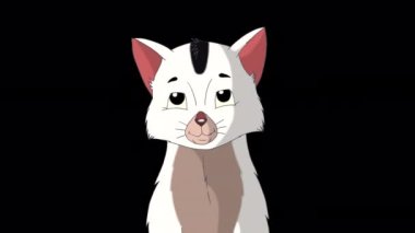 Küçük beyaz kedi miyavlıyor. Alfa kanalında el yapımı 4K görüntüler izole edildi