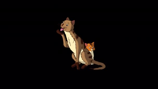 Red Tabby Cat Jej Kociak Ręcznie Robione Animowane Filmy Izolowane — Wideo stockowe