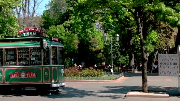 Odessa Ukrajina 2023 Káva Tramvaj Městském Parku Historickém Centru Oděsy — Stock video