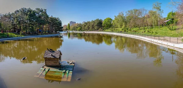 ウクライナのオデッサ05 2023 ウクライナのオデッサにあるビクトリーパークの大きな池 晴れた春の日 — ストック写真