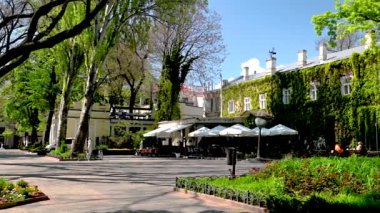 Odessa, Ukrayna 11.05.2023. Odessa, Ukrayna 'nın tarihi merkezinde güneşli bir bahar gününde şehir parkı.