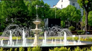 Odessa, Ukrayna 11.05.2023. Odessa, Ukrayna 'nın tarihi merkezinde güneşli bir bahar gününde şehir parkı.