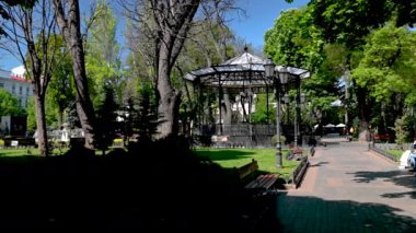 Odessa, Ukrayna 11.05.2023. Ukrayna 'nın Odessa kentindeki şehir parkı, güneşli bir bahar günü 4K