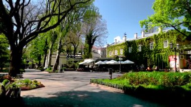 Odessa, Ukrayna 11.05.2023. Ukrayna 'nın Odessa kentindeki şehir parkı, güneşli bir bahar günü 4K