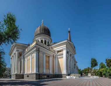 Odessa, Ukrayna 25.07.2023. Rusya ile Ukrayna arasındaki savaş sırasında Odessa 'daki Spaso-Preobrazhensky Katedrali, Temmuz 2023