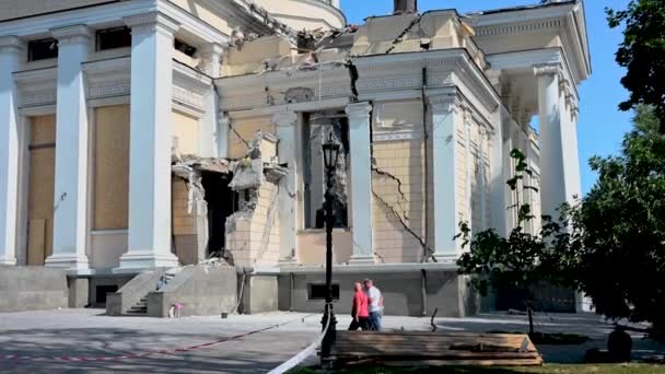 Odessa Ucrania 2023 Catedral Spaso Preobrazhensky Odessa Después Ataque Con — Vídeo de stock