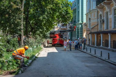 Odessa, Ukrayna 25.07.2023. Ukrayna 'nın Odessa kentindeki UNESCO tarafından korunan tarihi merkezdeki bir Rus roket binası hasar gördü