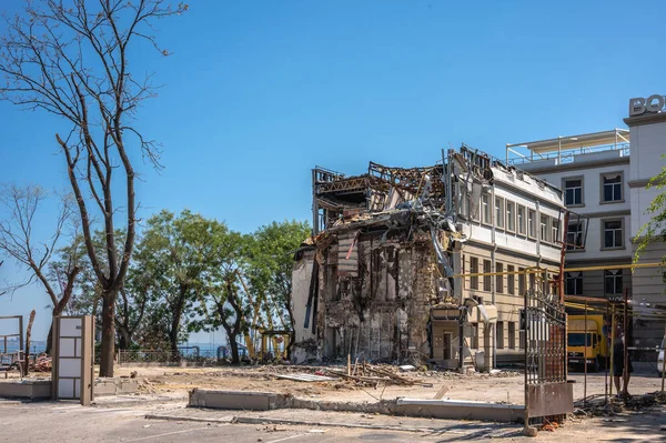 Odessa Ukraina 2023 Gedung Perkantoran Rusak Oleh Roket Rusia Odessa Stok Gambar