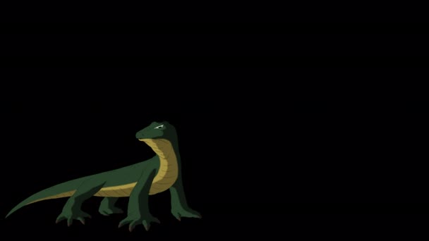 Green Komodo Dragon Lizard Alpha Matte Handmade Animated Footage Isolated — Stock Video