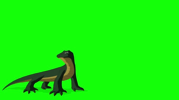 Groene Komodo Draak Hagedis Chroma Sleutel Handgemaakte Geanimeerde Beelden Geïsoleerd — Stockvideo