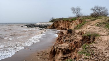 2024 'te Ukrayna' nın Odessa bölgesindeki Fontanka köyündeki vahşi bir sahilde bahar sabahı.