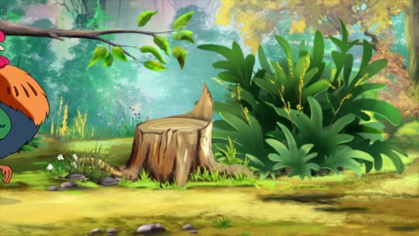 Renkli Horoz Doğada Yürür Kargalar Yapımı Animasyon Görüntü — Stok video