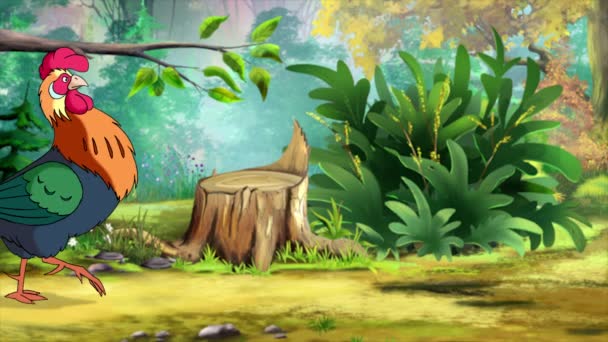 Красочные Петушиные Прогулки Вороны Природе Handmade Animation Float — стоковое видео