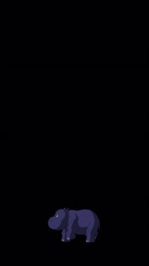 Bebek su aygırı yürüyor. El yapımı animasyon 4K görüntüsü alfa kanalında izole edildi. Dikey video