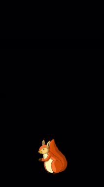 Kızıl Sincap. El yapımı animasyon 4K görüntüleri alfa kanalında izole edildi. Dikey video