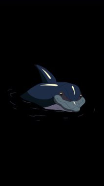 Çizgi film tarzı bir yunus. El yapımı 2D animasyon 4K görüntü alfa kanalında izole edildi. Video düzenleme veya vahşi yaşam projeleri için dikey görüntüler