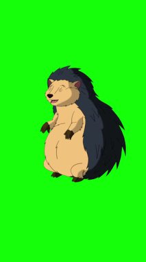 Çizgi film stili Kirpi. El yapımı 2D animasyon HD görüntüler yeşil ekranda izole edildi. Video düzenleme veya vahşi yaşam projeleri için dikey görüntüler