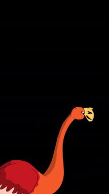 Kızıl Flamingo. Alfa kanalında el yapımı 2D animasyon HD görüntüler izole edildi. Video düzenleme, vahşi yaşam projeleri veya kuş temalı yaratıcı çalışmalar için dikey görüntüler