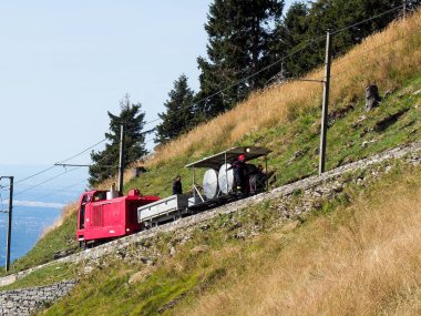 Monte Generoso, Switzerland - August 26, 2018: Firefighters rescue train