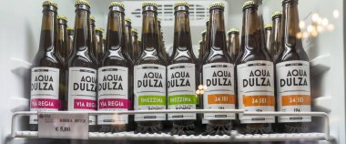 Lenno, Italy - May 31, 2018: Typical locally brewed beer at Lake Como.