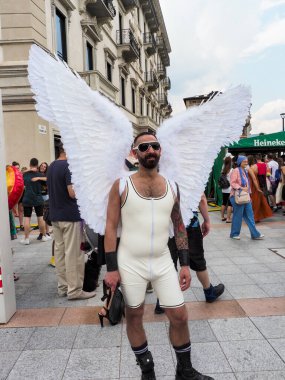Lugano, Switzerland - June 2, 2018: Pride Lugano 2018. Public event for homosexual rights with a parade on the lakeside of the city.