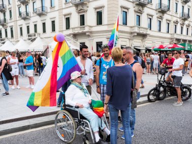 Lugano, Switzerland - June 2, 2018: Pride Lugano 2018. Public event for homosexual rights with a parade on the lakeside of the city.