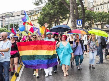 Lugano, Switzerland - June 2, 2018: Pride Lugano 2018. Public event for homosexual rights with a parade on the lakeside of the city.