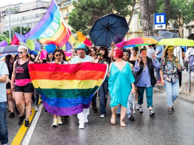 Lugano, Switzerland - June 2, 2018: Pride Lugano 2018. Public event for homosexual rights with a parade on the lakeside of the city.