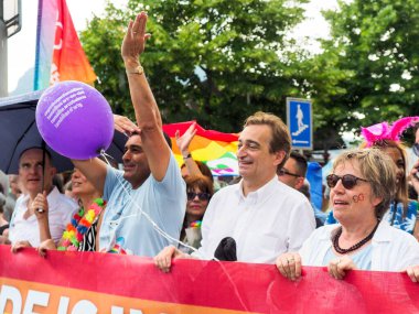 Lugano, Switzerland - June 2, 2018: Pride Lugano 2018. Public event for homosexual rights with a parade on the lakeside of the city.