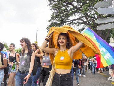 Lugano, Switzerland - June 2, 2018: Pride Lugano 2018. Public event for homosexual rights with a parade on the lakeside of the city.