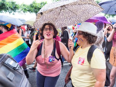 Lugano, Switzerland - June 2, 2018: Pride Lugano 2018. Public event for homosexual rights with a parade on the lakeside of the city.