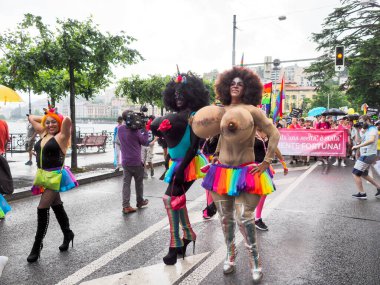 Lugano, Switzerland - June 2, 2018: Pride Lugano 2018. Public event for homosexual rights with a parade on the lakeside of the city.