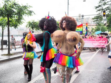 Lugano, Switzerland - June 2, 2018: Pride Lugano 2018. Public event for homosexual rights with a parade on the lakeside of the city.