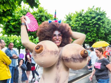 Lugano, Switzerland - June 2, 2018: Pride Lugano 2018. Public event for homosexual rights with a parade on the lakeside of the city.