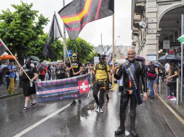 Lugano, Switzerland - June 2, 2018: Pride Lugano 2018. Public event for homosexual rights with a parade on the lakeside of the city.