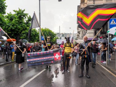 Lugano, Switzerland - June 2, 2018: Pride Lugano 2018. Public event for homosexual rights with a parade on the lakeside of the city.