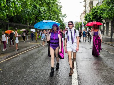 Lugano, Switzerland - June 2, 2018: Pride Lugano 2018. Public event for homosexual rights with a parade on the lakeside of the city.