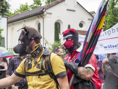 Lugano, Switzerland - June 2, 2018: Pride Lugano 2018. Public event for homosexual rights with a parade on the lakeside of the city.