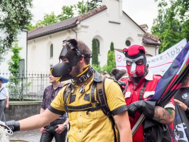 Lugano, Switzerland - June 2, 2018: Pride Lugano 2018. Public event for homosexual rights with a parade on the lakeside of the city.