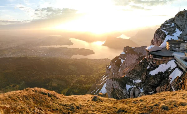 Pilatus Switzerland Panorama Top Light Dawn — Stock Fotó