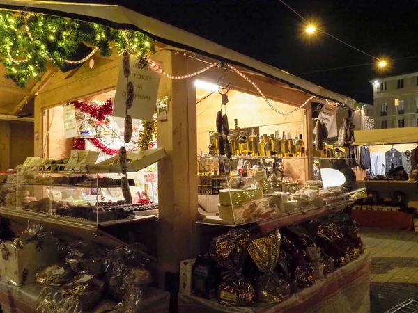 Lugano Zwitserland Kleine Huisjes Van Kerstmarkt — Stockfoto