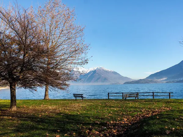 Dongo Italy Benches Meadow Lake — Stock Photo, Image