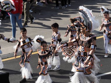 Tenerife, İspanya - mar 05, 2019: Santa Cruz de Tenerife sokaklarında ünlü karnaval festivali, vurmalı çalgıların ritmine uygun karakterler ve gruplar.