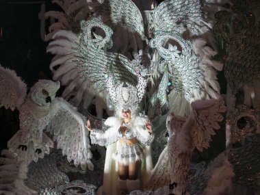 Tenerife, İspanya - mar 05, 2019: Santa Cruz de Tenerife sokaklarında ünlü karnaval festivali, vurmalı çalgıların ritmine uygun karakterler ve gruplar.