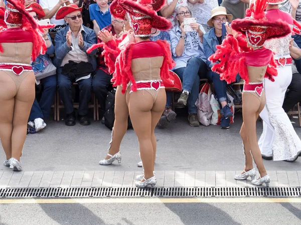 Tenerife, İspanya - mar 05, 2019: Santa Cruz de Tenerife sokaklarında ünlü karnaval festivali, vurmalı çalgıların ritmine uygun karakterler ve gruplar.