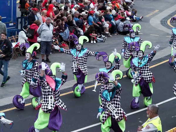 Tenerife, İspanya - mar 05, 2019: Santa Cruz de Tenerife sokaklarında ünlü karnaval festivali, vurmalı çalgıların ritmine uygun karakterler ve gruplar.