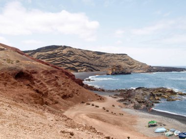 Lanzarote, İspanya, El Golfo plajı, Lanzarote 'un güneybatı kıyısında..