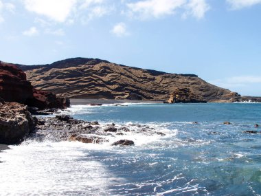 Lanzarote, İspanya, El Golfo plajı, Lanzarote 'un güneybatı kıyısında..