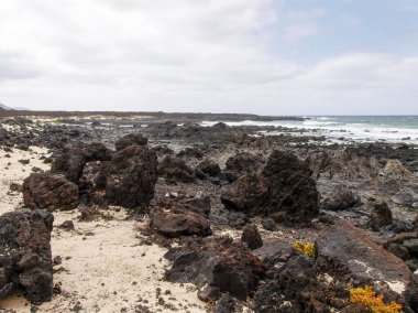 Lanzarote, İspanya: Caleta del Mojn Blanco, beyaz kum ve lav kayaları